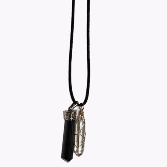 Obsidian Wired Crystal Pendulum Pendant Necklace Spiritual Grounding Jewelry - Picture 1 of 7